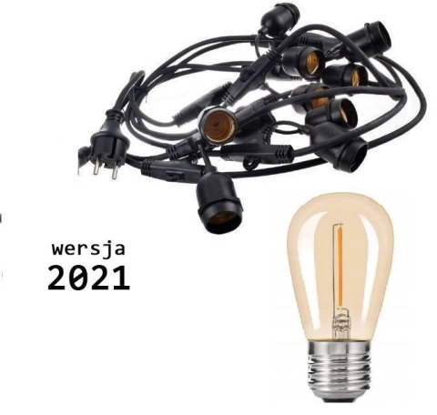 Girlanda ogrodowa żarówkowa 10m 10pkt + 10szt żarówka Edison LED 1W ST45 E27 2300K Girlanda ogrodowa żarówkowa 10m 10pkt + 10szt żarówka Edison LED 1W ST45 E27 2300K