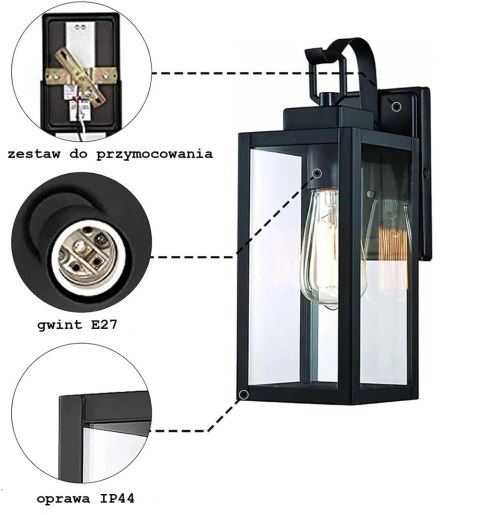 Lampa Elewacyjna Kinkiet Ogrodowy E27 LED Latarnia na Filament Lampa Elewacyjna Kinkiet Ogrodowy E27 LED Latarnia na Filament