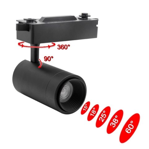 Reflektor LED lampa szynowa czarna 30W 3 fazowa 4000K 3000lm kąt świecenia 15-60° Reflektor LED lampa szynowa czarna 30W 3 fazowa 4000K 3000lm kąt świecenia 15-60°