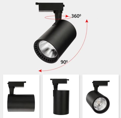 Reflektor LED szynowy lampa szynowa 30W 1 fazowa 6000K czarna