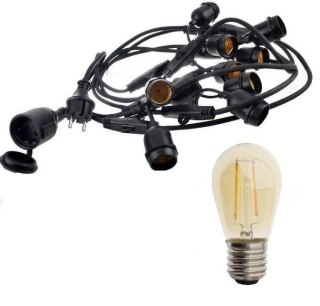 Zestaw girlanda ogrodowa żarówkowa 15m 15pkt + 15szt żarówka Edison Filament LED 2W ST45 E27 2300Ky