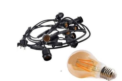 Zestaw girlanda ogrodowa żarówkowa 5m 5pkt + 5 szt żarówka vintage Edison LED 6W A60 E27 2300K Zestaw girlanda ogrodowa żarówkowa 5m 5pkt + 5 szt żarówka vintage Edison LED 6W A60 E27 2300K