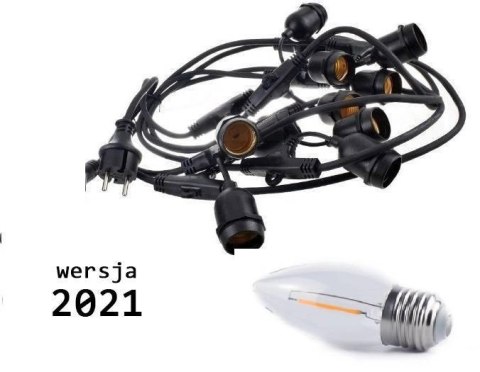 Zestaw girlanda ogrodowa żarówkowa 5m 5pkt + 5szt żarówka Edison LED 1W C350 E27 2700K Zestaw girlanda ogrodowa żarówkowa 5m 5pkt + 5szt żarówka Edison LED 1W C350 E27 2700K