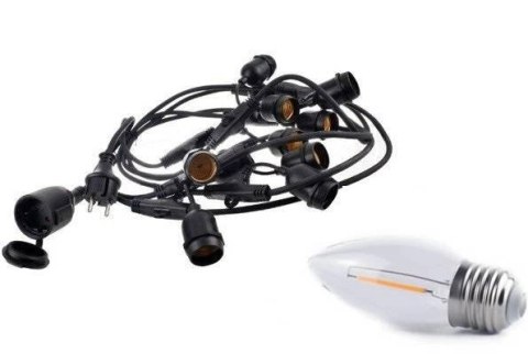 Zestaw girlanda ogrodowa żarówkowa 5m 5pkt + 5szt żarówka Edison LED 1W C350 E27 2700K Zestaw girlanda ogrodowa żarówkowa 5m 5pkt + 5szt żarówka Edison LED 1W C350 E27 2700K