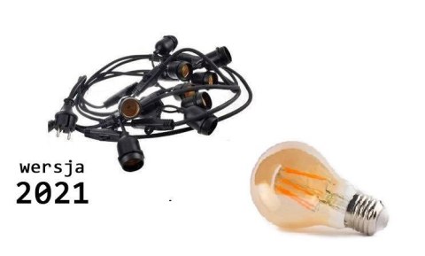 Zestaw girlanda ogrodowa żarówkowa 5m 5pkt+5szt żarówka Edison LED 6W A60 E27 2300K Zestaw girlanda ogrodowa żarówkowa 5m 5pkt+5szt żarówka Edison LED 6W A60 E27 2300K