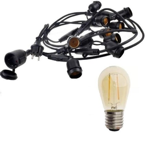 Zestaw girlanda ogrodowa żarówkowa 5m 5pkt + 5szt żarówka LED ST45 E27 2300K 2W Zestaw girlanda ogrodowa żarówkowa 5m 5pkt + 5szt żarówka LED ST45 E27 2300K 2W