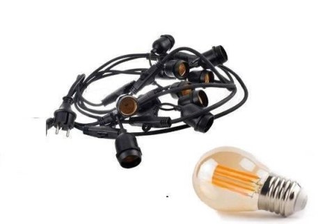 Zestaw girlanda ogrodowa żarówkowa 5m 5pkt + 5szt żarówka vintage Edison LED 4W G45 E27 2300K Zestaw girlanda ogrodowa żarówkowa 5m 5pkt + 5szt żarówka vintage Edison LED 4W G45 E27 2300K