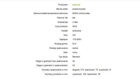 Żarówka LED bulb E14 3W 300lm 6000K biała zimna Żarówka LED bulb E14 3W 300lm 6000K biała zimna