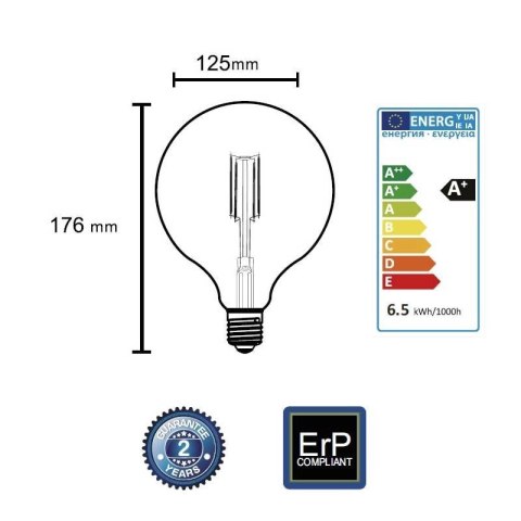 Żarówka vintage retro Edison Filament LED 8W G125 E27 2300K amber barwa ciepła Żarówka vintage retro Edison Filament LED 8W G125 E27 2300K amber barwa ciepła